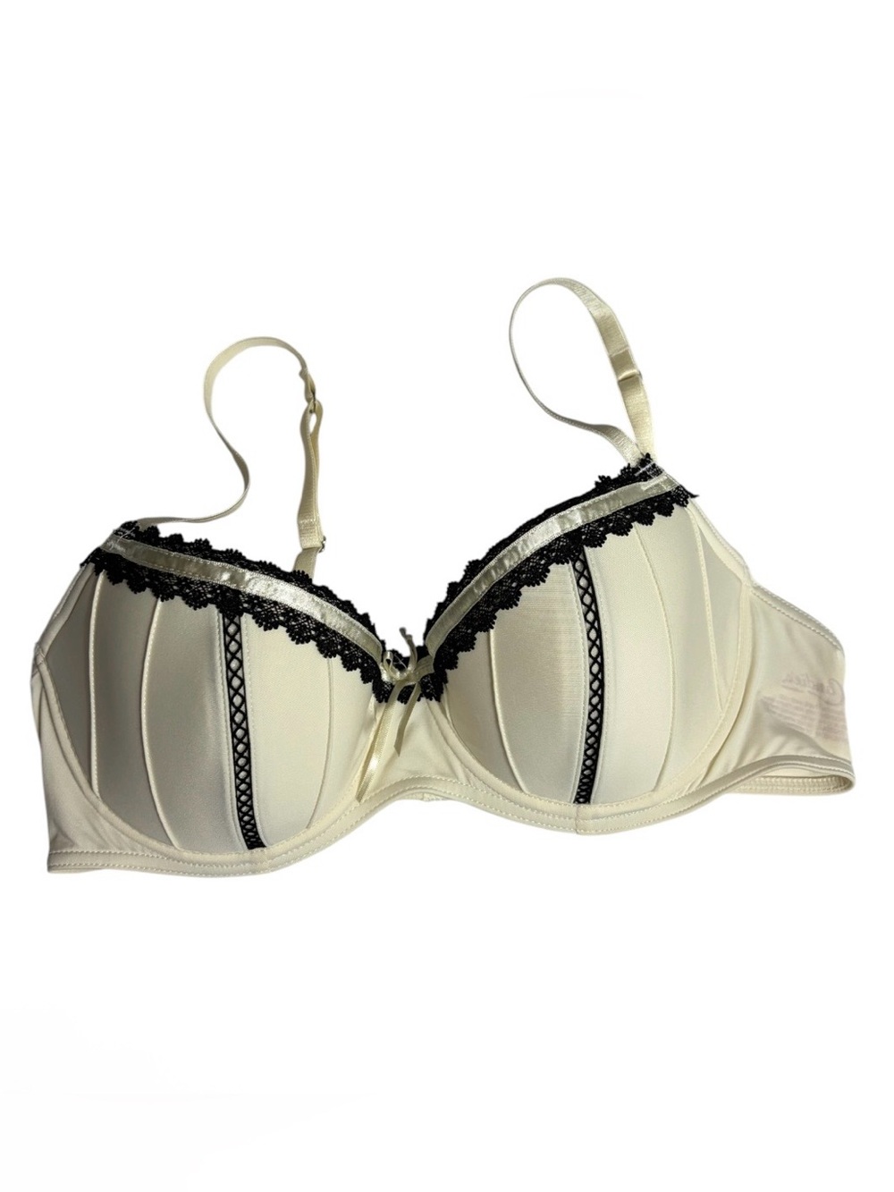 Candies ivory with black nylon lace padded underwire bra size 36C